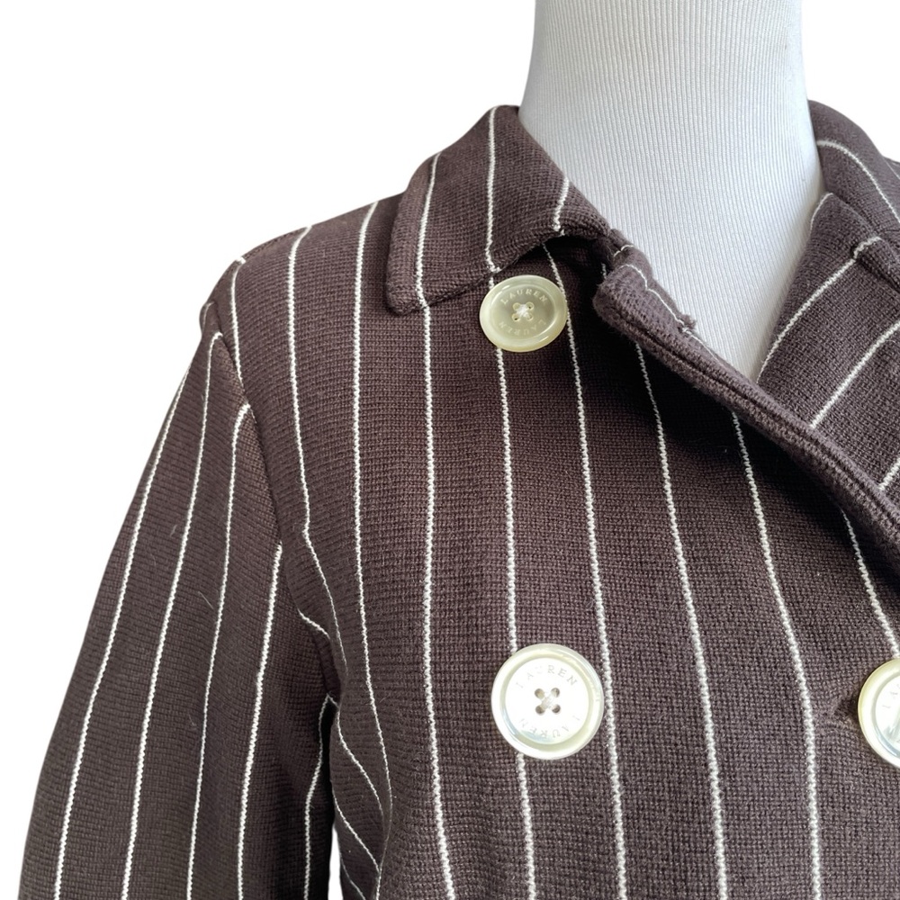 Ralph Lauren Brown Pinstriped 100% Cotton Knit Blazer XS Double Breasted Jacket - Picture 3 of 8